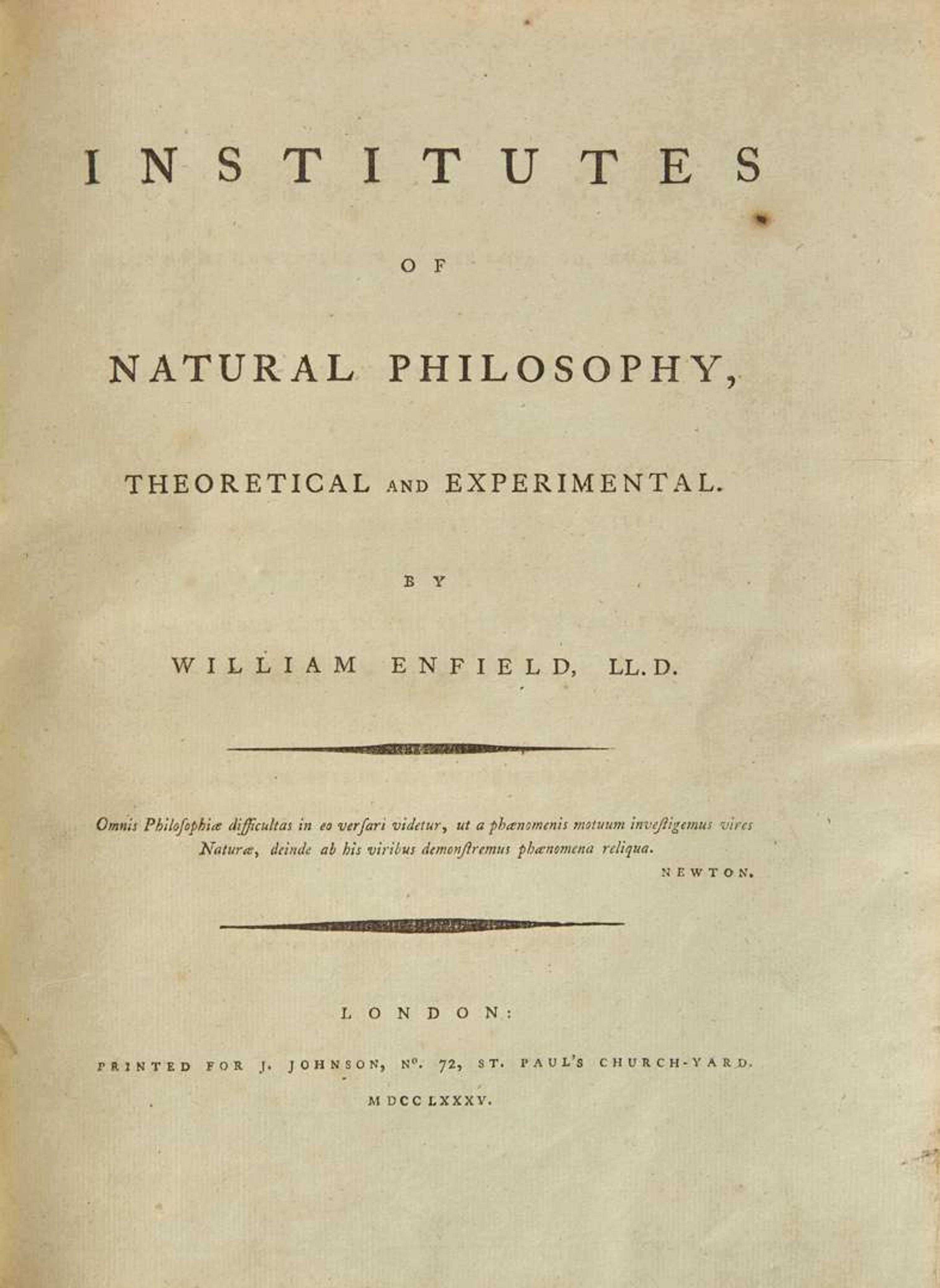 [Science, Medicine & Mathematics] Enfield, William: Institutes of Natural Philosophy, Theoretical and Experimental
