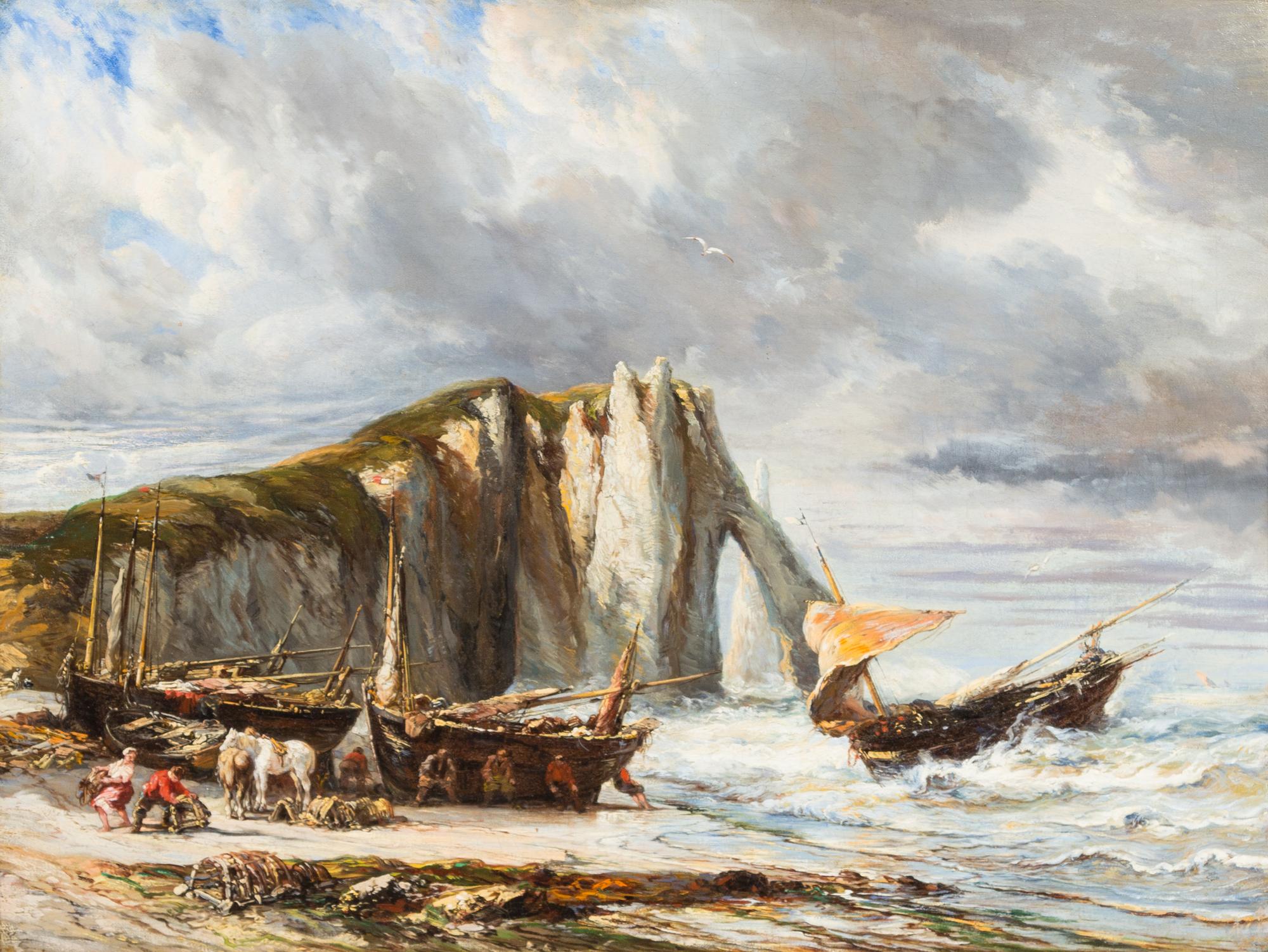 Attributed to Louis Gabriel Eugène Isabey, (French, 1803-1886), Cliffs at Etreat