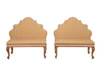 A Pair of Louis XV Style Upholstered Hall Benches — 20th Century