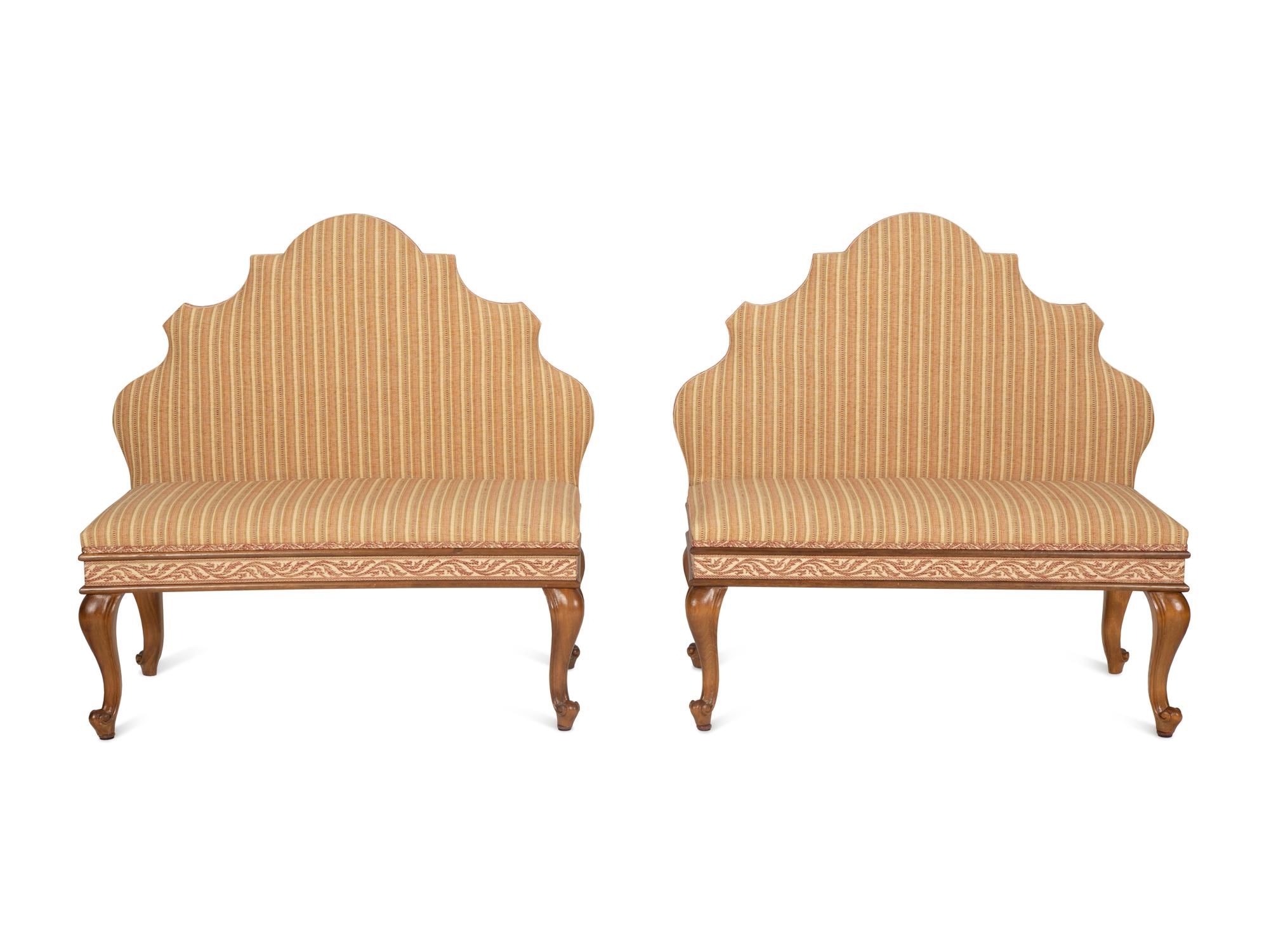A Pair of Louis XV Style Upholstered Hall Benches — 20th Century