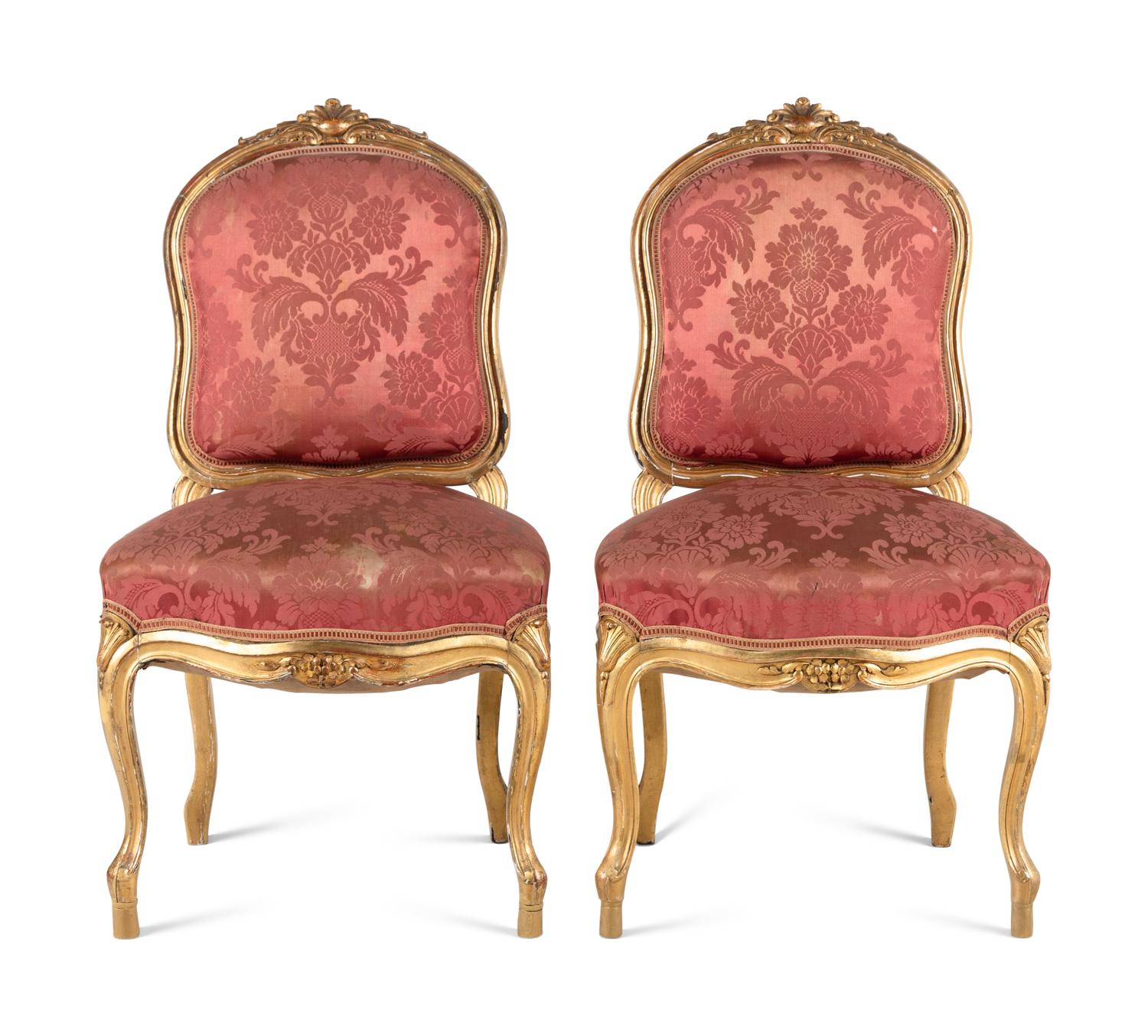 A Pair of Louis XV Style Giltwood Side Chairs