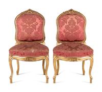 A Pair of Louis XV Style Giltwood Side Chairs