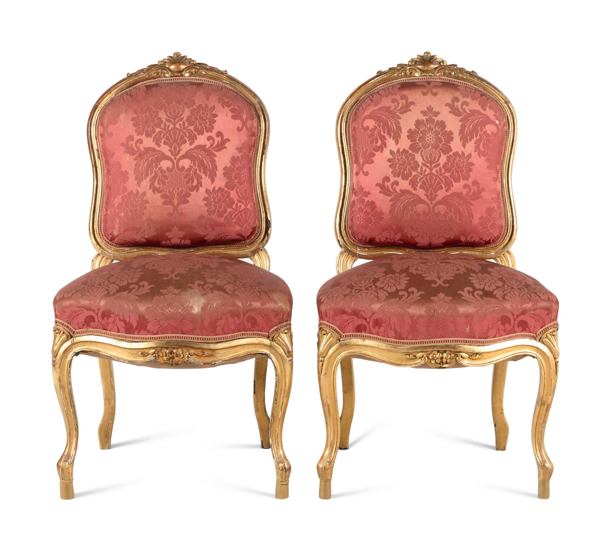 A Pair of Louis XV Style Giltwood Side Chairs