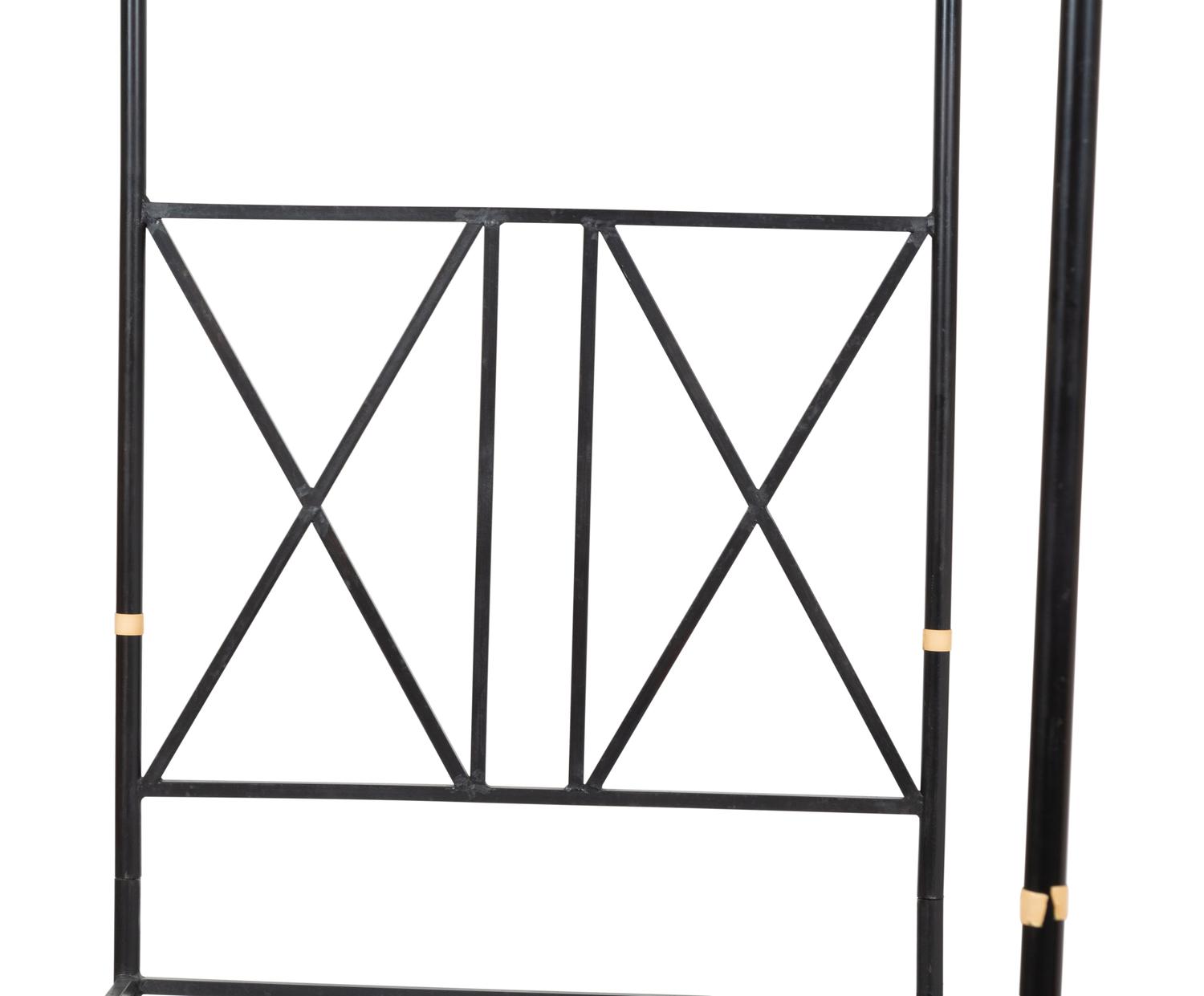 A Pair of Bronzed Metal Twin Four Poster Beds with Bed Hangings