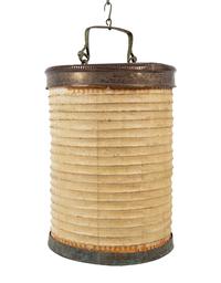A Qajar Brass Hanging Accordion Candle Lamp