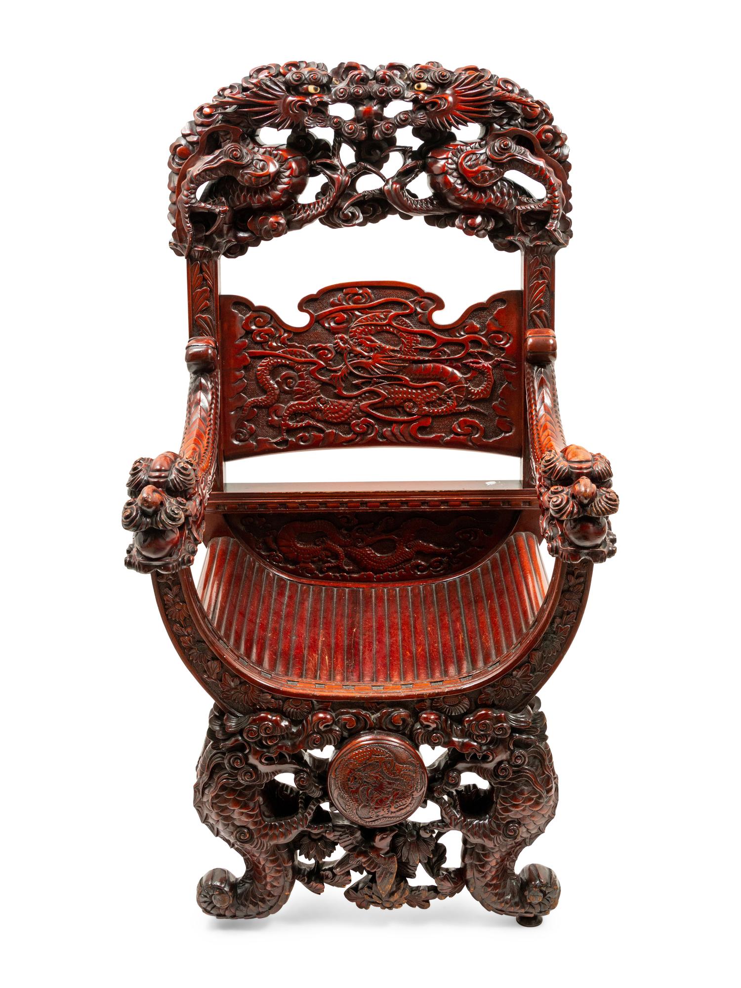 A Chinese Export Carved Hardwood Armchair
