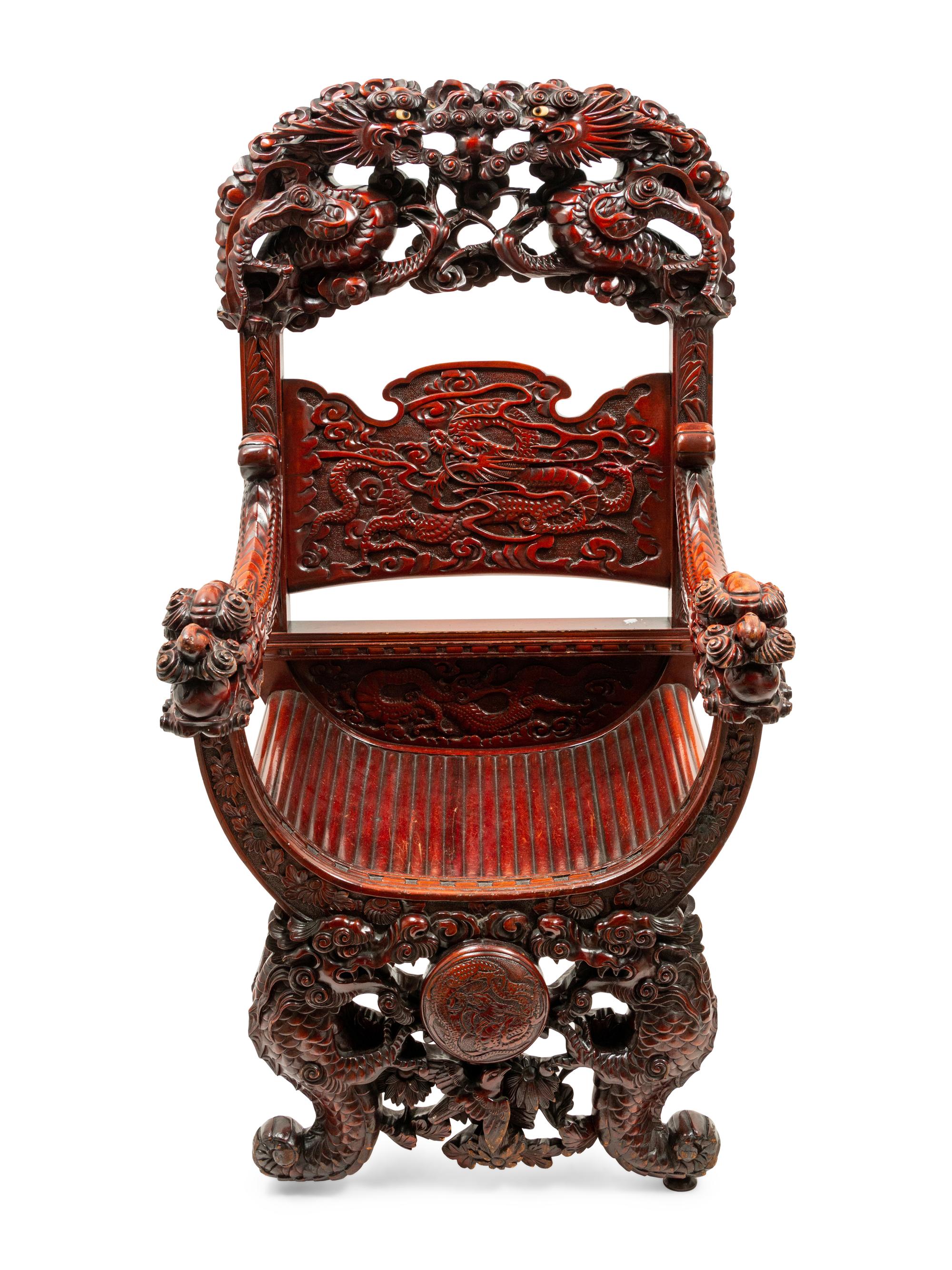 A Chinese Export Carved Hardwood Armchair