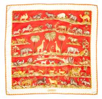 A Ferragamo 90cm Red Silk Animal Print Scarf, 36" x 36".
