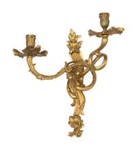 A Pair of Louis XV Style Gilt Bronze Two-Light Sconces