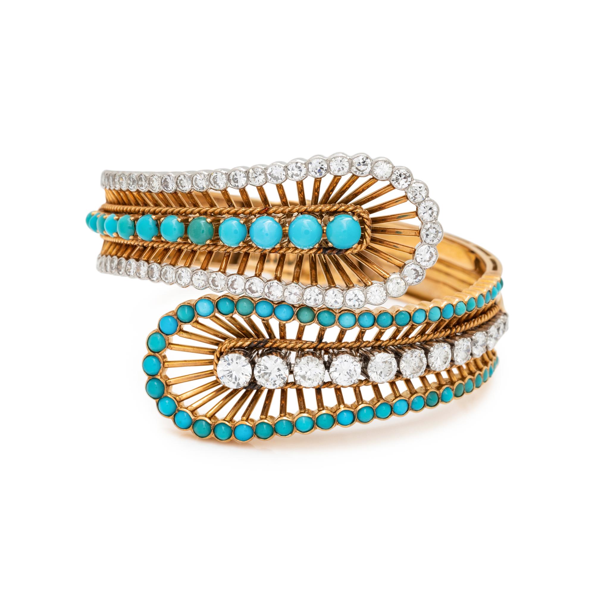 BICOLOR GOLD, TURQUOISE, AND DIAMOND BRACELET