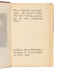 SHAW, George Bernard (1856-1950). Plays: Pleasant and Unpleasant . London: Grant Richards, 1898.