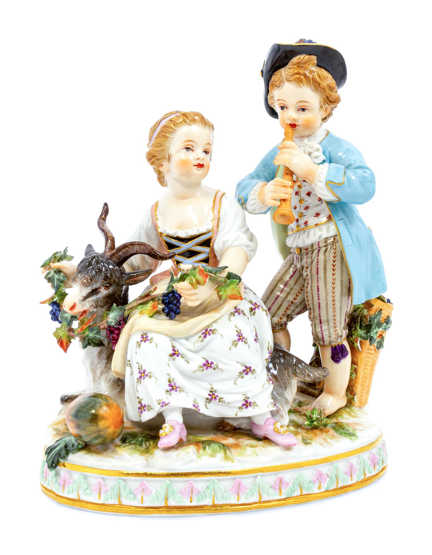 A Meissen Porcelain Group of Children with a Goat