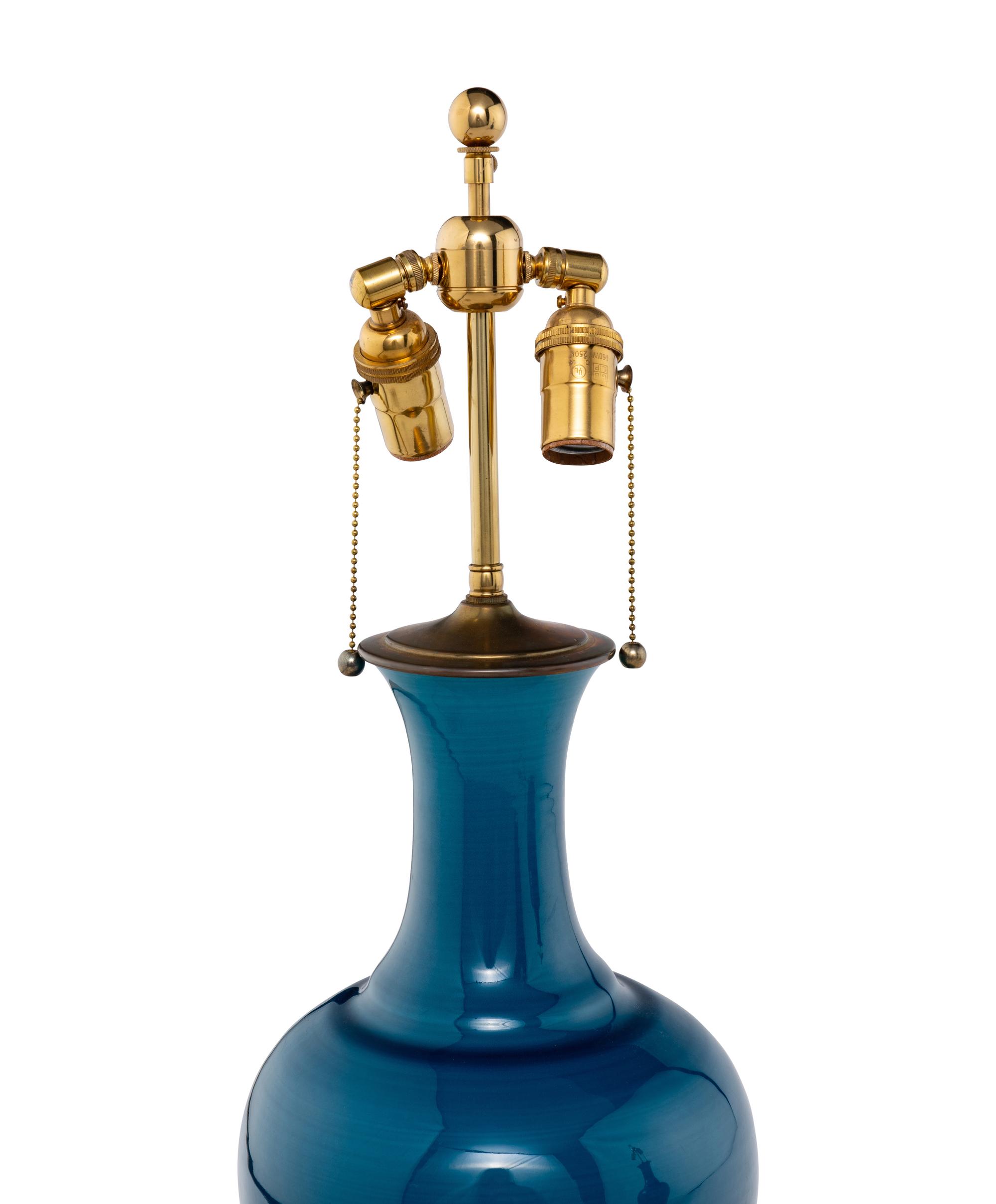 A Pair of Christopher Spitzmiller Blue-Glazed Table Lamps