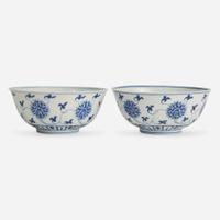 An associated pair of Chinese blue and white porcelain "Lotus" bowls 青花缠枝莲纹碗一对 Daoguang mark and probably of the period ??? ????