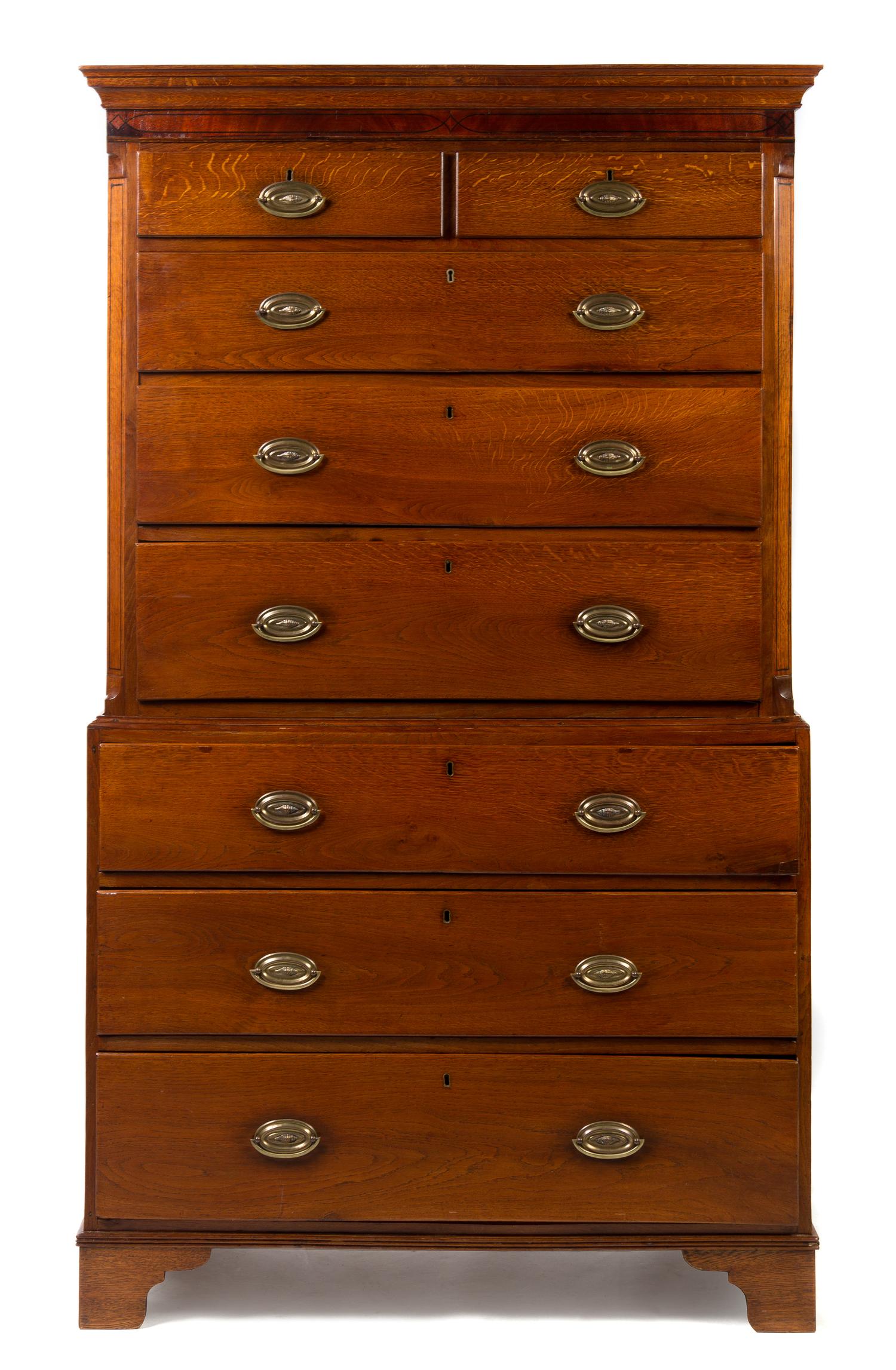 An American Oak Chest on Chest Height 76 1/2 x width 43 1/2 x depth 20 inches. — 19TH CENTURY