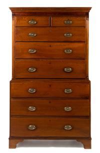 An American Oak Chest on Chest Height 76 1/2 x width 43 1/2 x depth 20 inches. — 19TH CENTURY