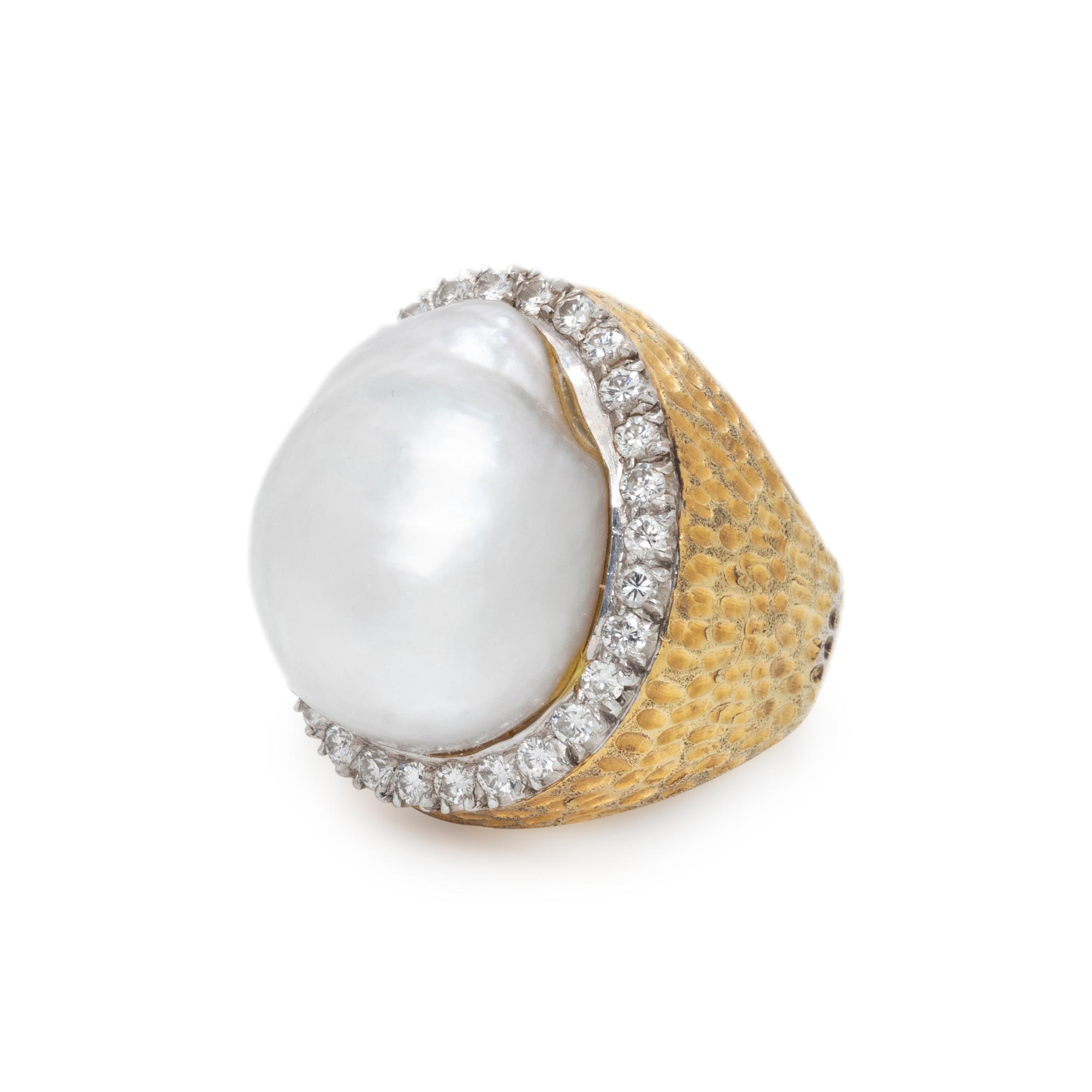CULTURED BAROQUE PEARL AND DIAMOND RING