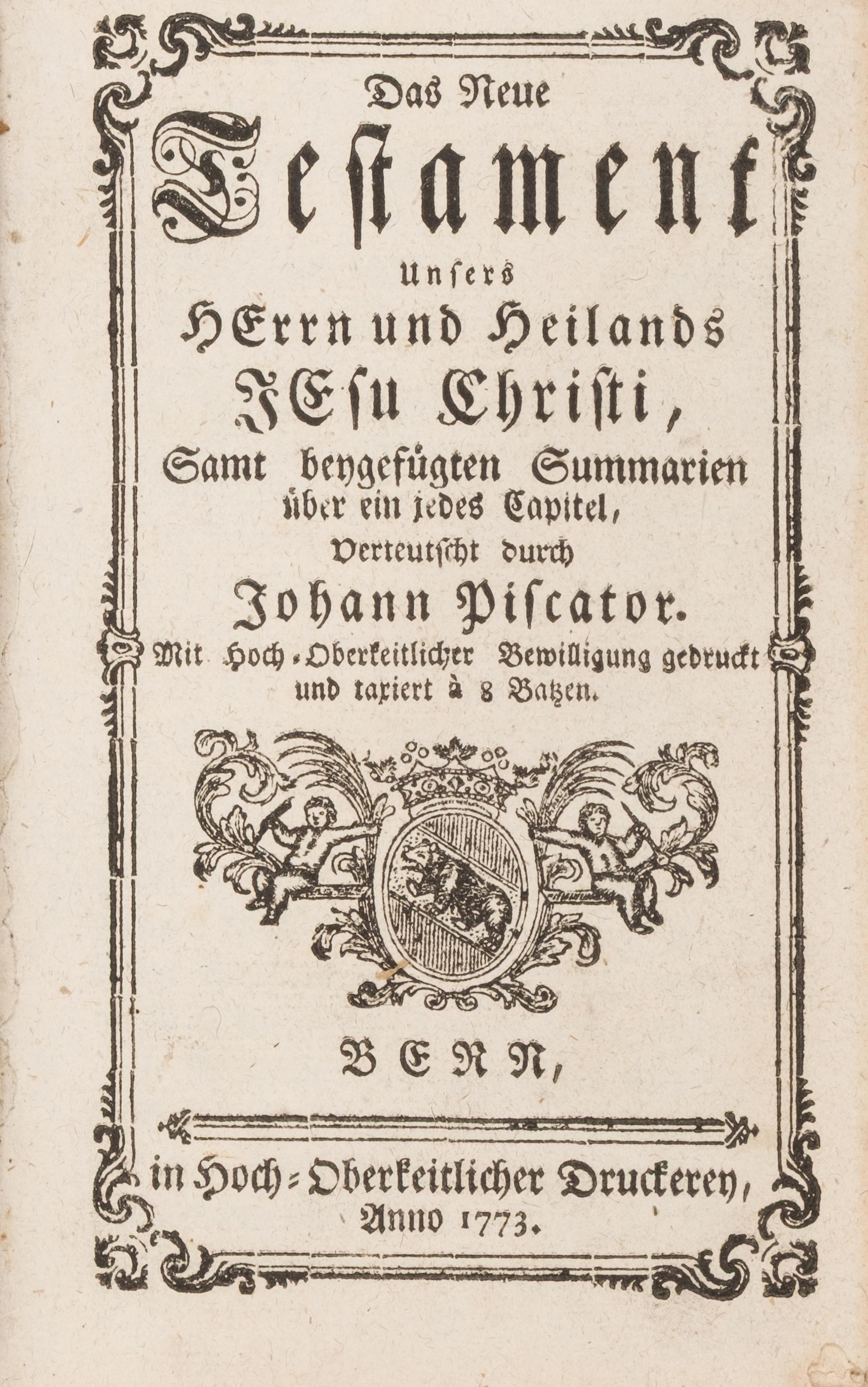[Religion] Piscator, Johannes (translator). Das Neue Testament