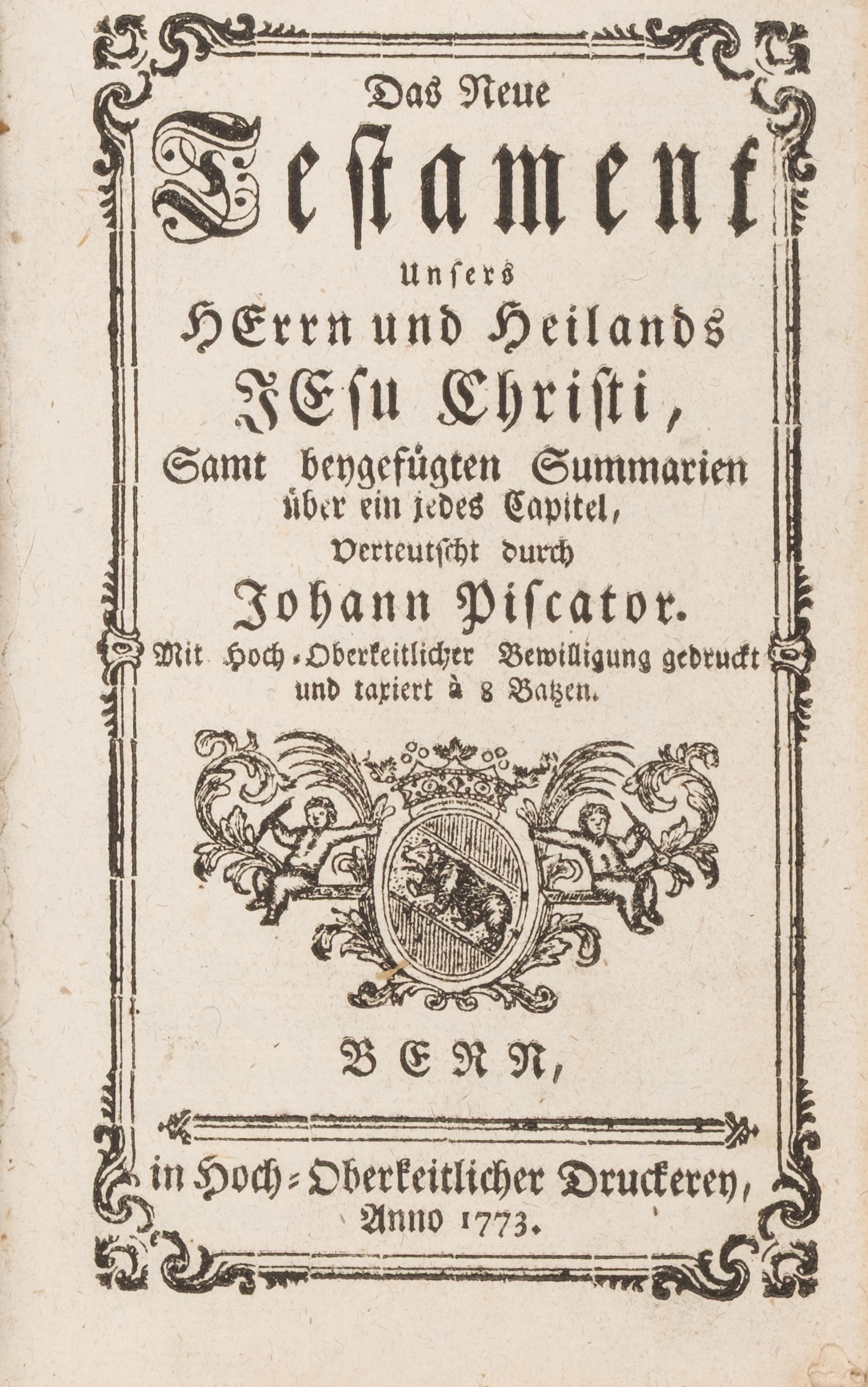 [Religion] Piscator, Johannes (translator). Das Neue Testament