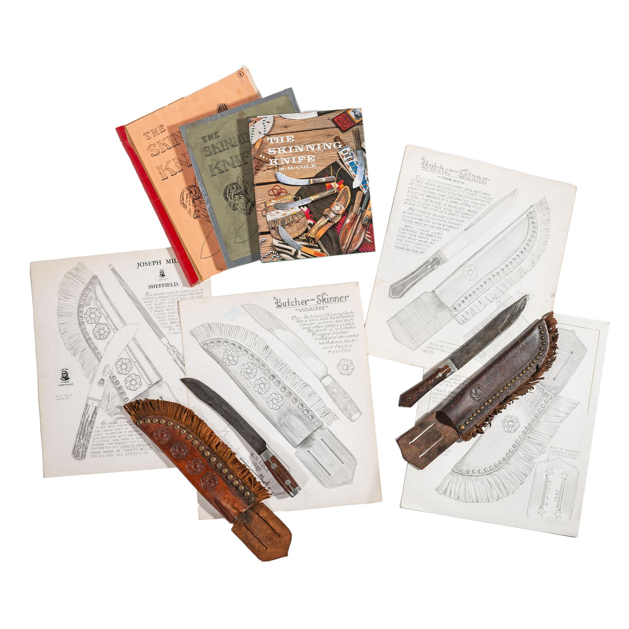 Rare MH Cole Skinning Knife Book Archive with Two Knives, MH Cole Scabbards and Original Publication Illustrations and More