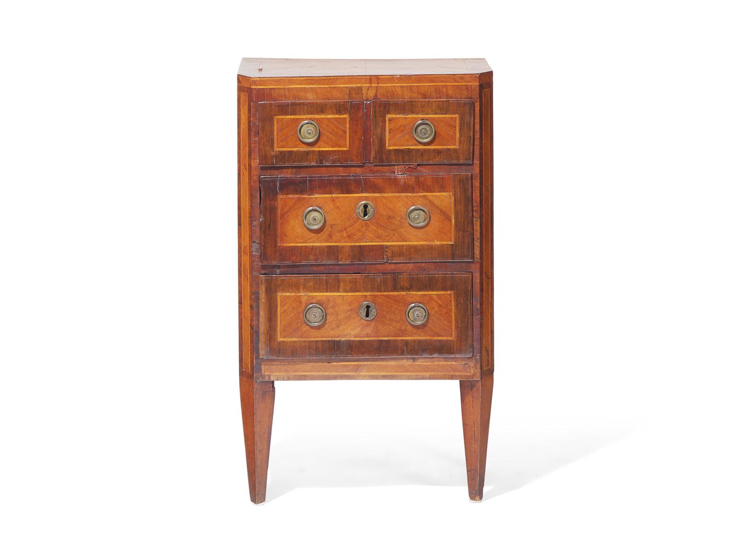 An Italian Neoclassical Inlaid Mahogany And Burl Walnut-Veneered Diminutive Commode