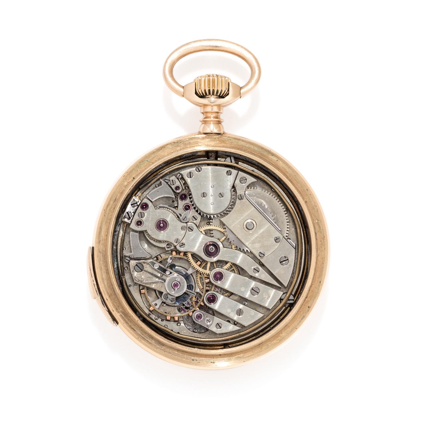 TIFFANY & CO., 14K YELLOW GOLD MINUTE REPEATER OPEN FACE POCKET WATCH