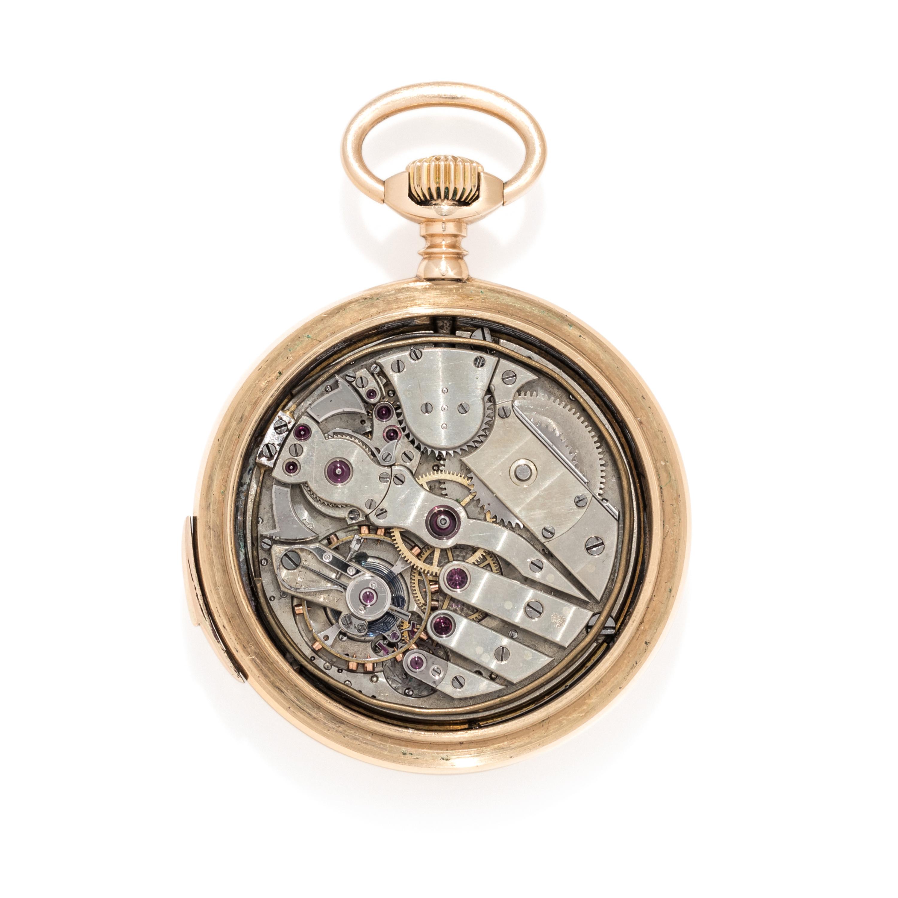 TIFFANY & CO., 14K YELLOW GOLD MINUTE REPEATER OPEN FACE POCKET WATCH