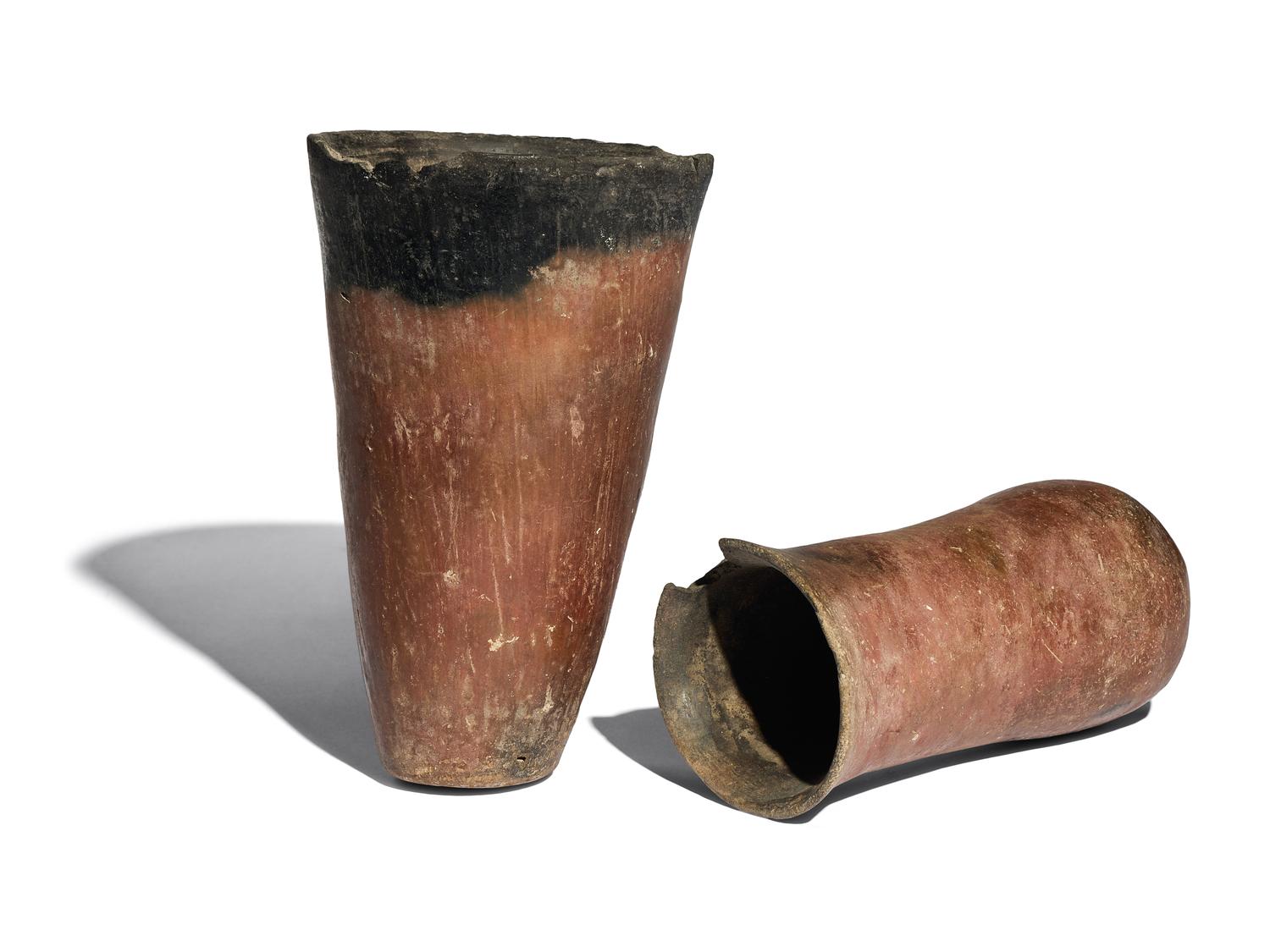 Two Egyptian Black-Topped Pottery Jars