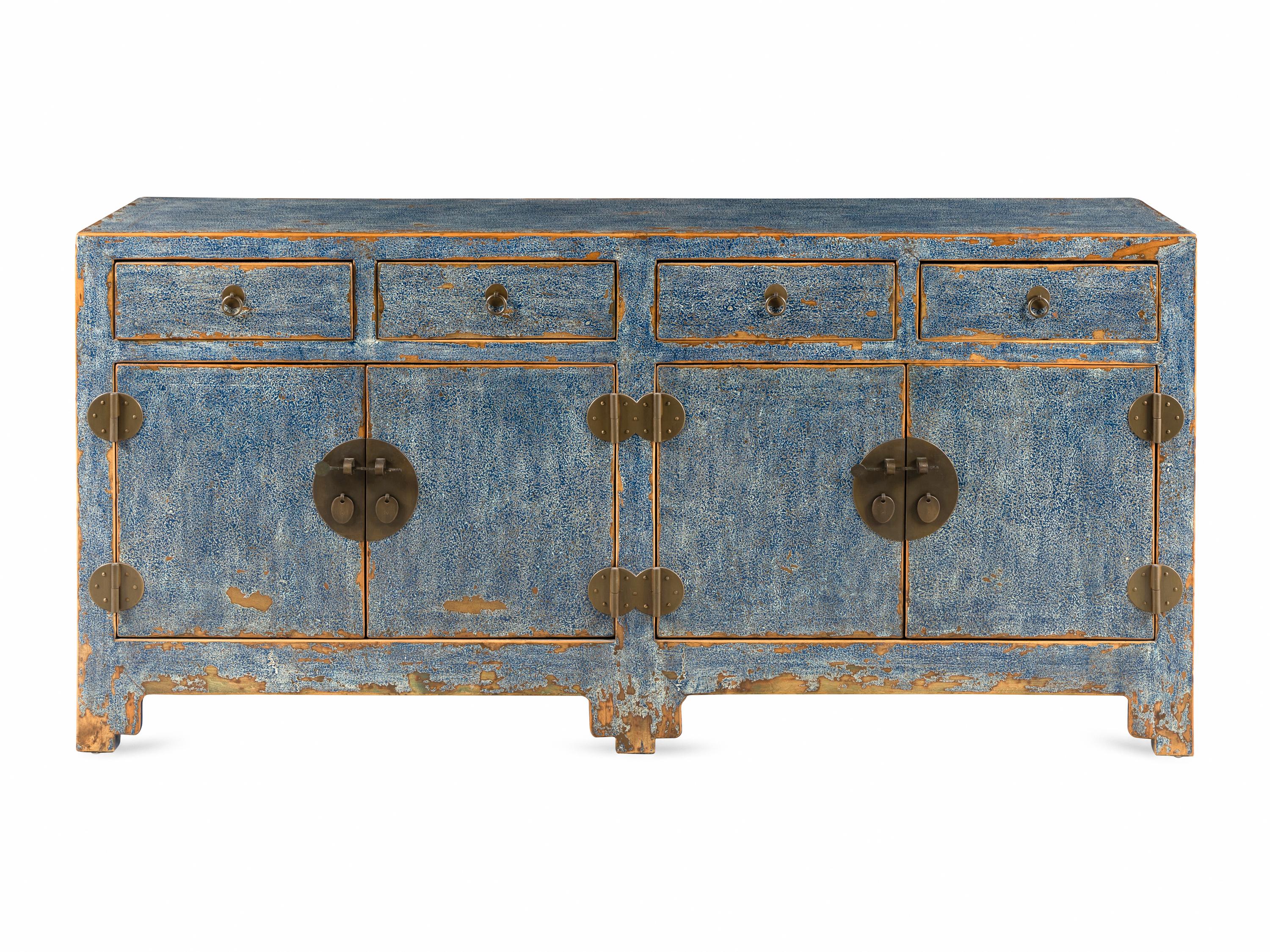 A Chinese Style Blue-Painted Console Cabinet