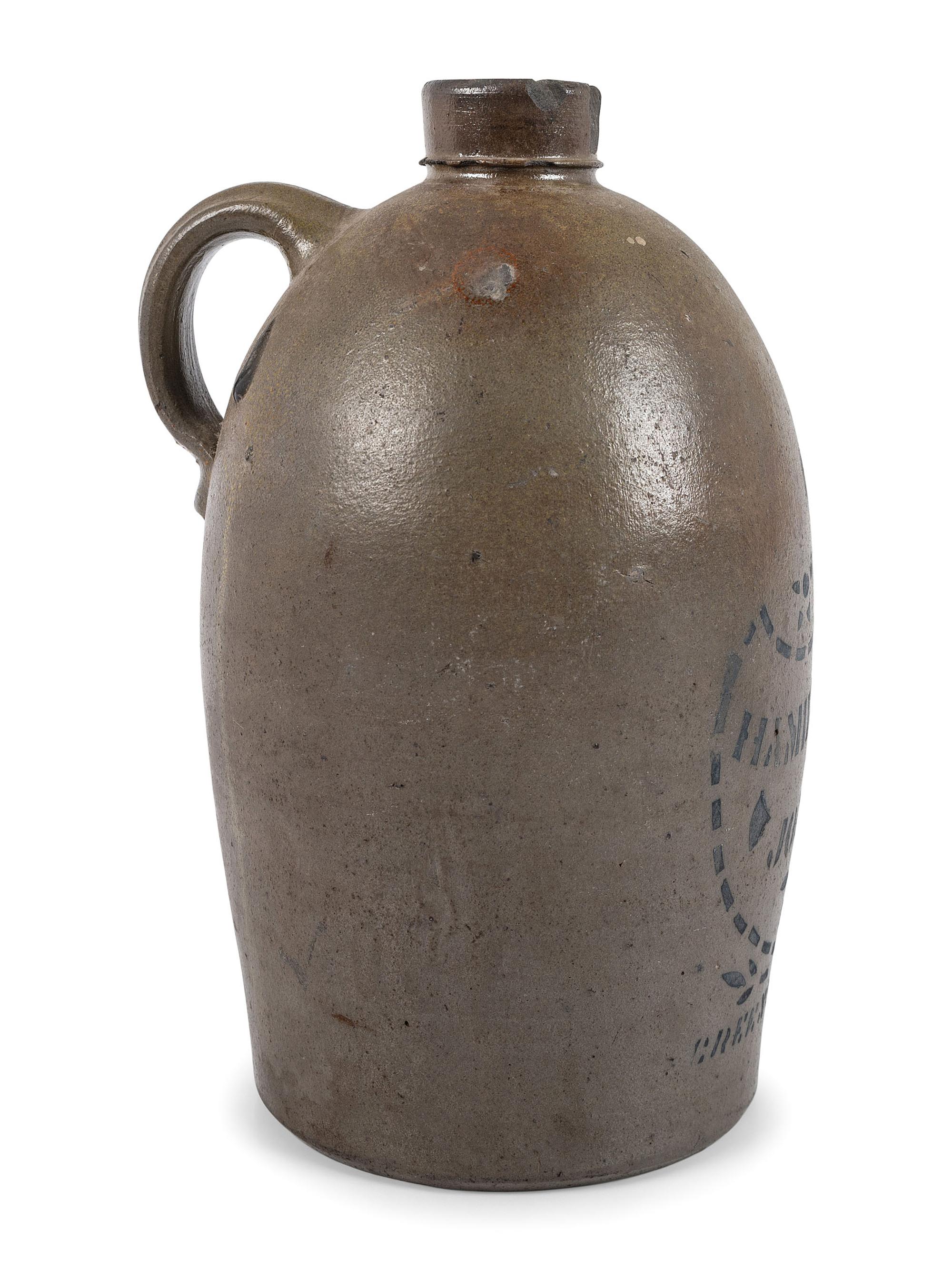 Three Cobalt-Stenciled Stoneware Vessels