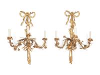 A Pair of Louis XVI Style Gilt Bronze Three-Light Sconces