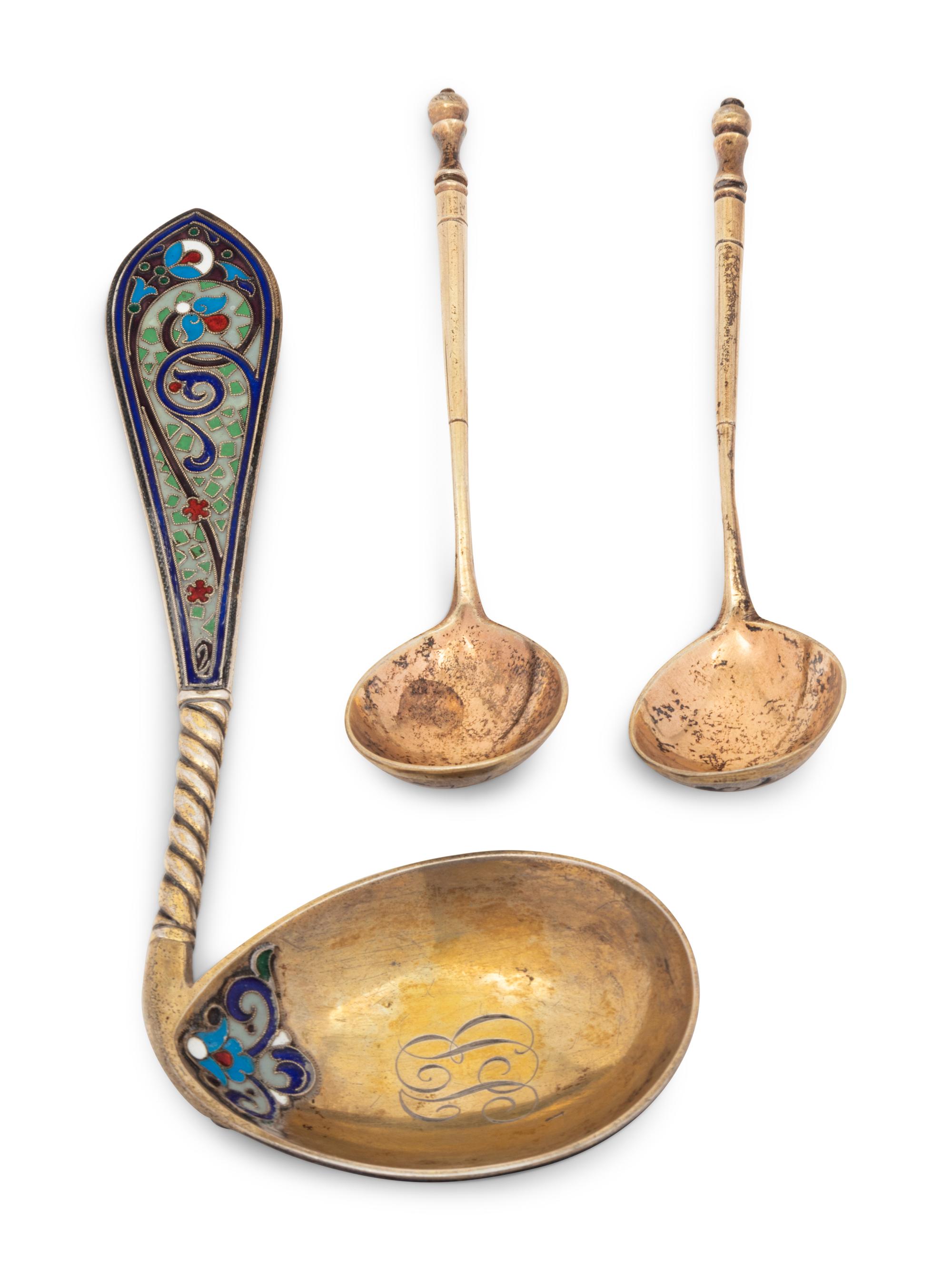 A Russian Enameled Silver Spoon
