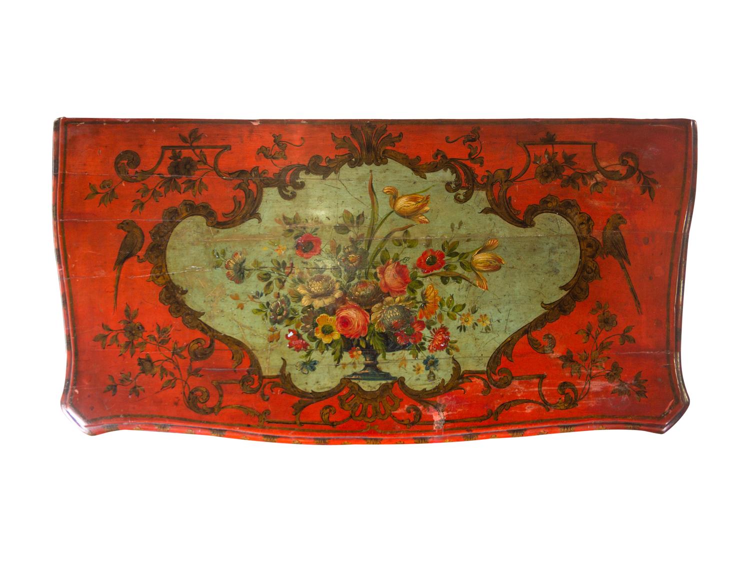 A Venetian Parcel Gilt and Polychrome Decorated Commode