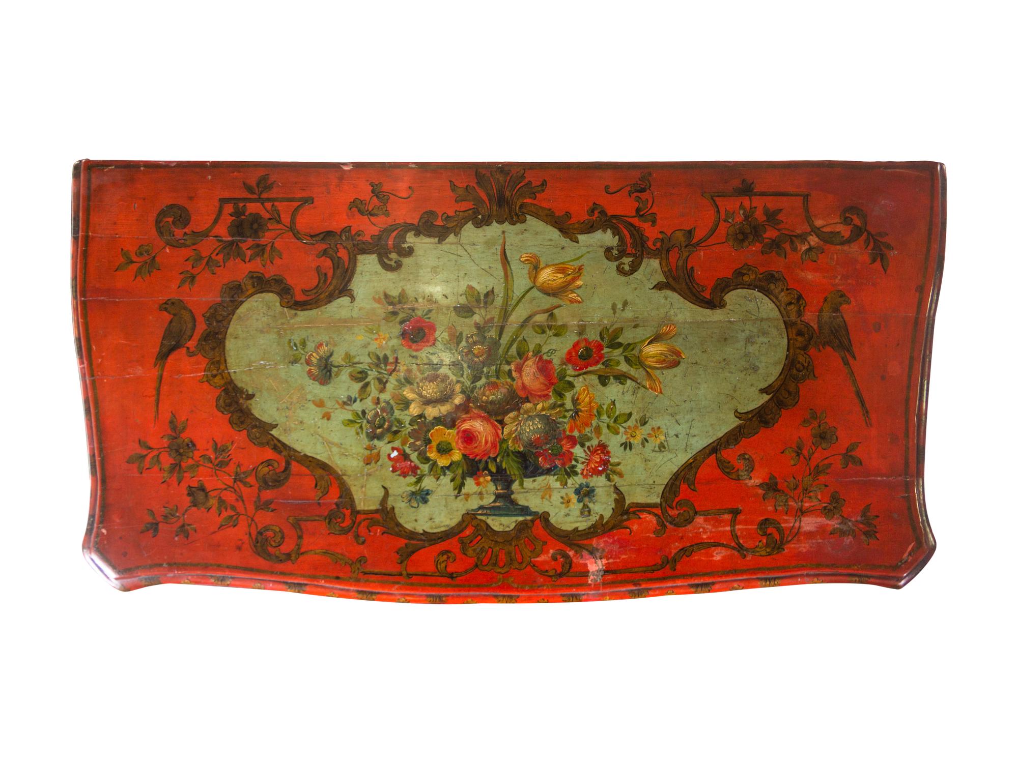 A Venetian Parcel Gilt and Polychrome Decorated Commode