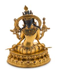 A Sino-Tibetan Hardstone Inlaid Gilt Bronze Figure of Bodhisattva