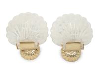 A Pair of Paul Ferrante Carved Rock Crystal and Silver Shell Sconces