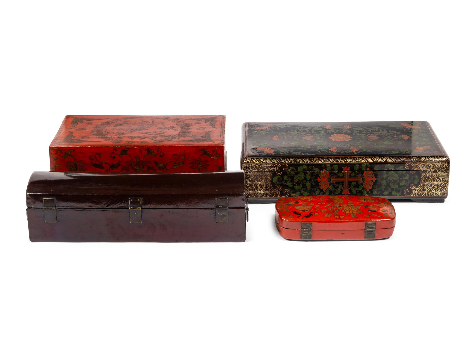 Four Chinese Polychrome Lacquered Boxes