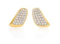 A Pair of 18 Karat Yellow Gold and Diamond Earclips, Italian, 7.70 dwts.