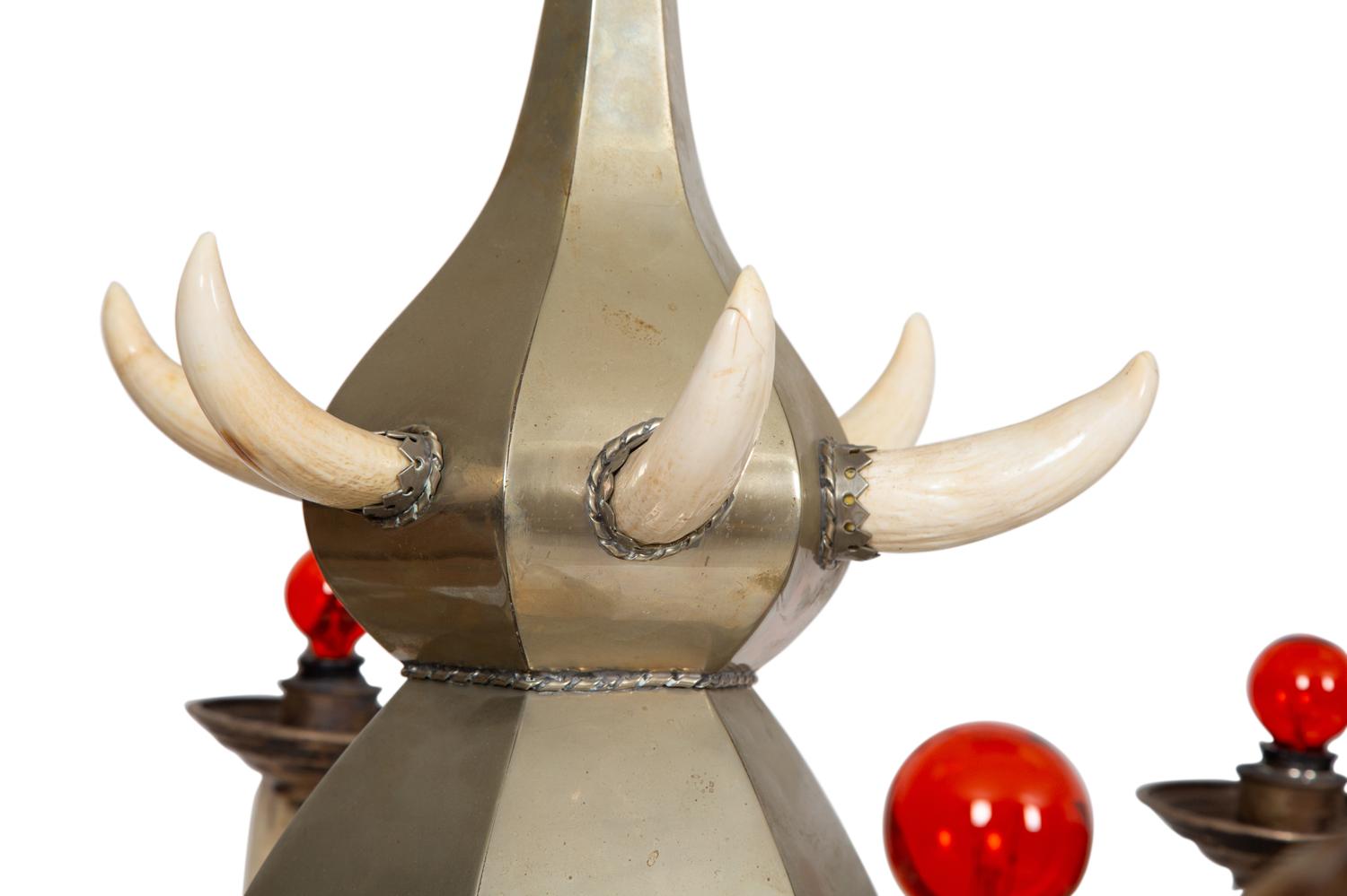 An Anthony Redmile Horn and Aluminum Six-Light Chandelier