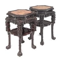 Four Chinese Export Marble Inset Hardwood Side Stands
