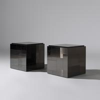 Pair of Cityscape cube tables, gunmetal finish