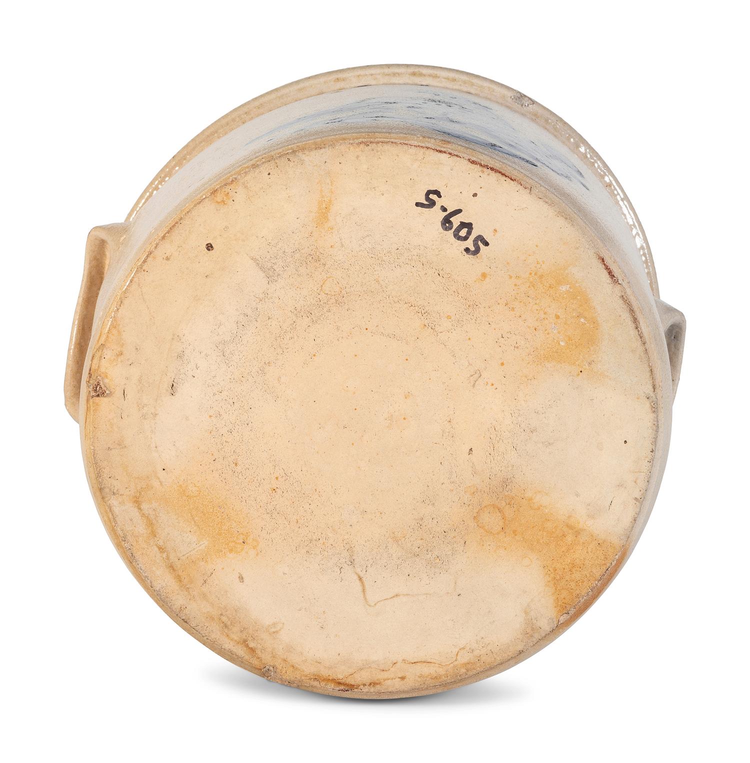 A Cobalt Decorated Stoneware 3-Gallon Quail and Flower Crock