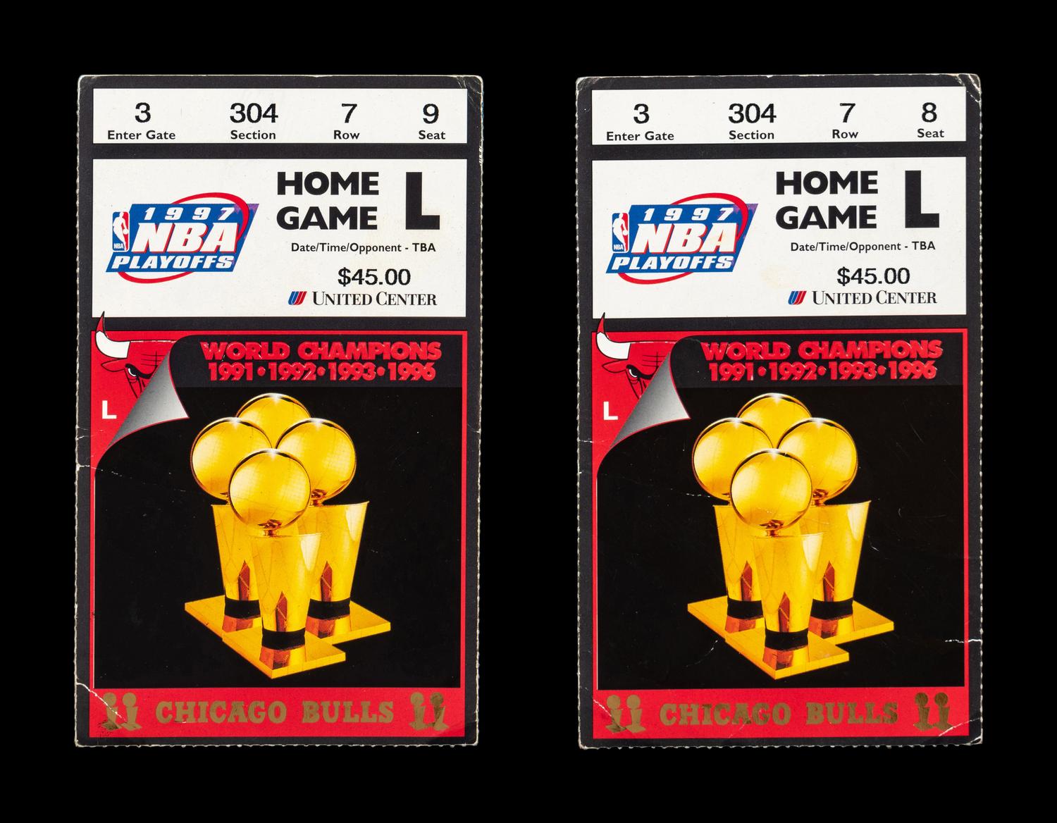 A Group of Two June 13, 1997 Michael Jordan Chicago Bulls NBA Championship Game 6 Title Clinching Tickets (Jordan's Fifth NBA Championship),