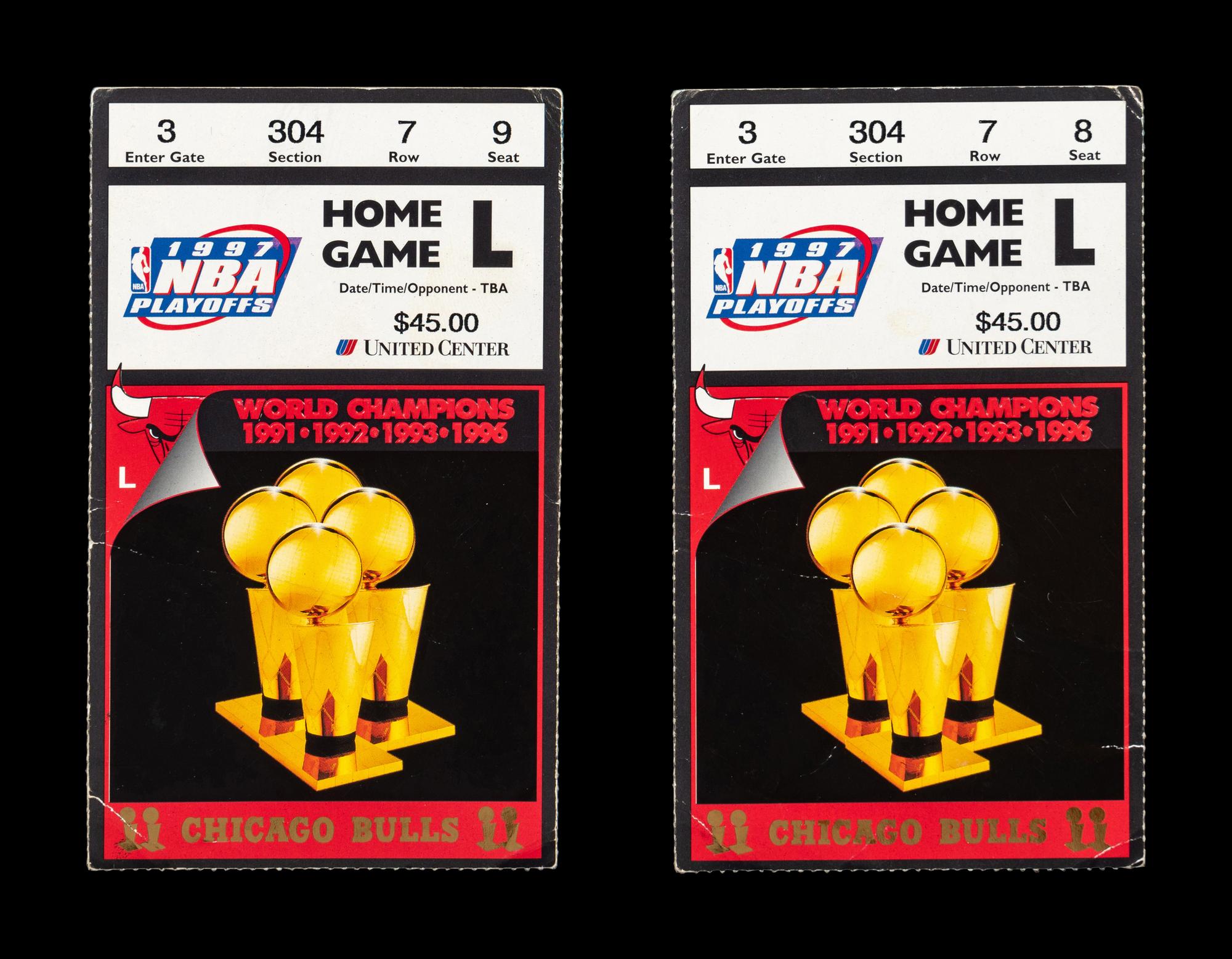 A Group of Two June 13, 1997 Michael Jordan Chicago Bulls NBA Championship Game 6 Title Clinching Tickets (Jordan's Fifth NBA Championship),