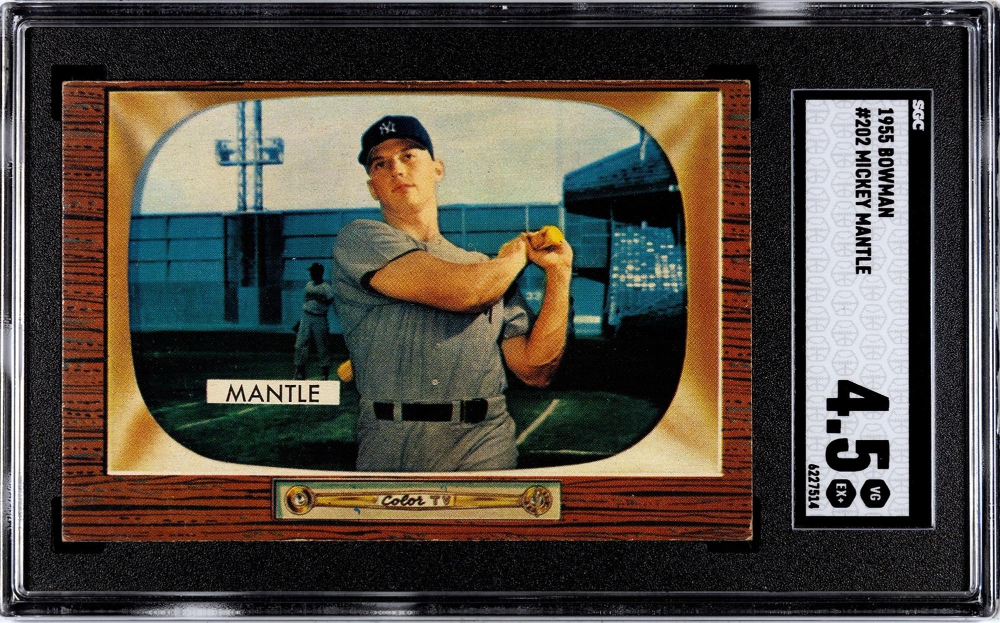 A Group of 1955 Bowman Mickey Mantle and Willie Mays SGC Graded Baseball Cards No. 202 (SGC 4.5 VG-EX+)