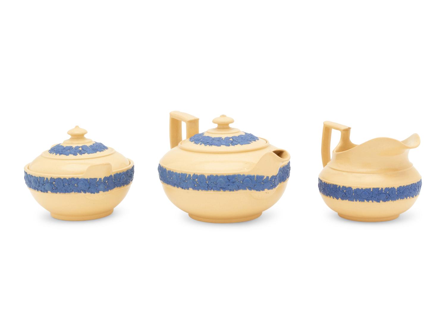 A Wedgwood Caneware Three-Piece Tea Service