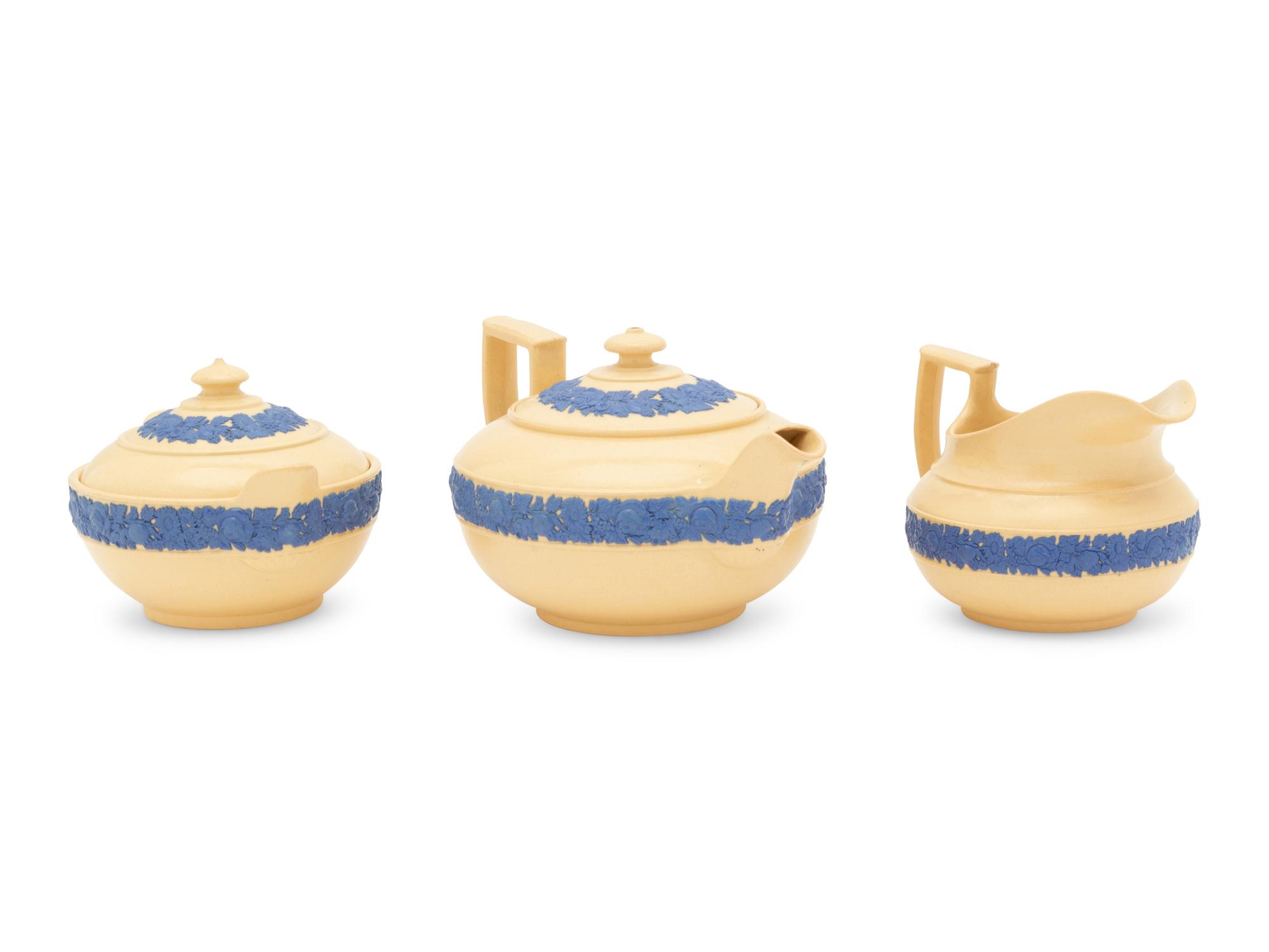 A Wedgwood Caneware Three-Piece Tea Service