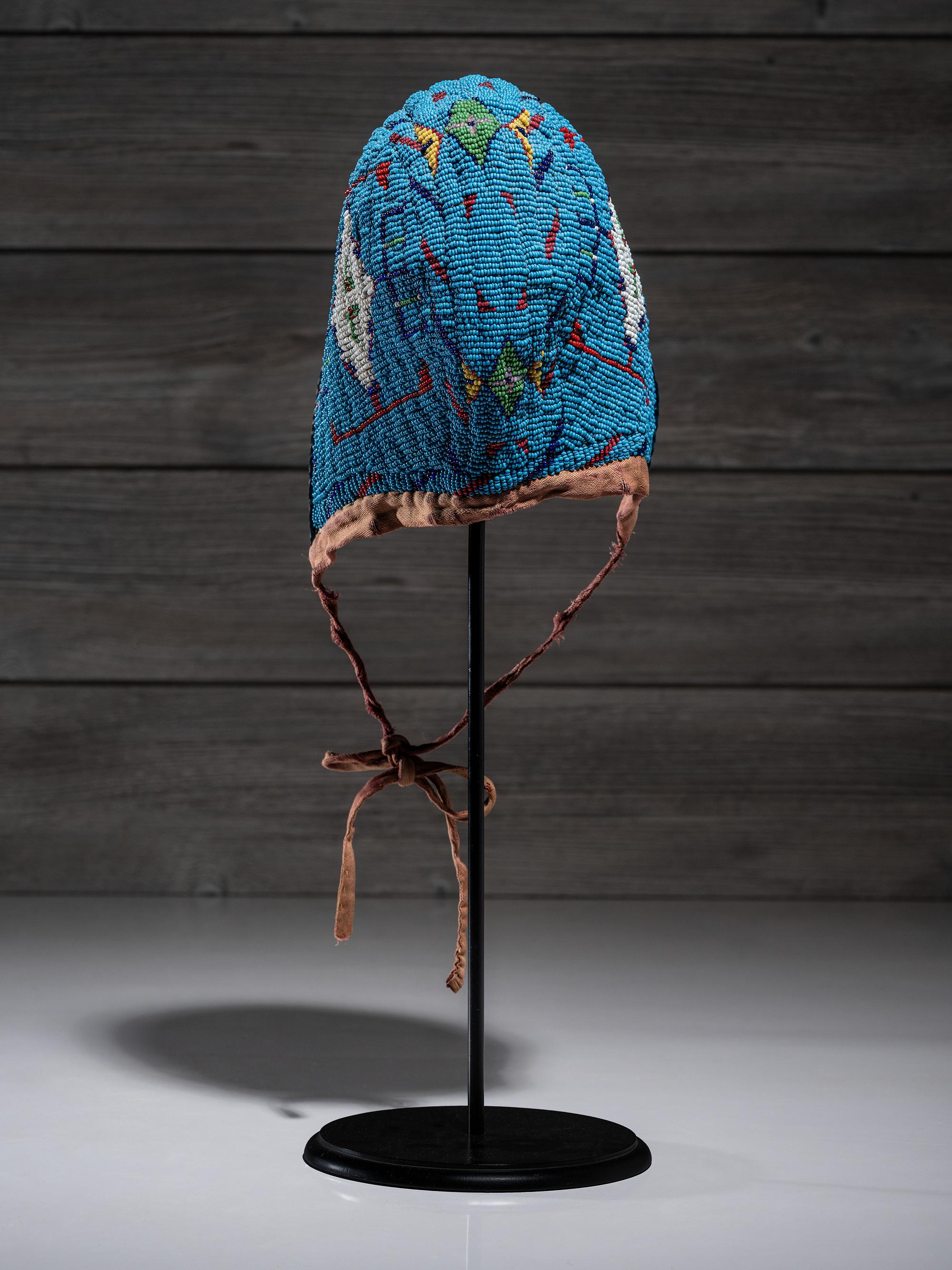 Sioux Child's Beaded Hide Bonnet