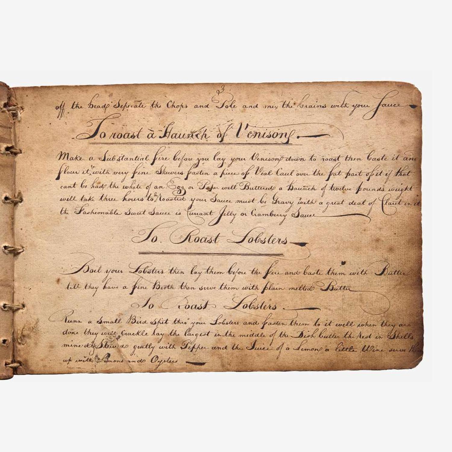 A rare 18th-century American manuscript culinary and medicinal recipe book of Catharine Morton(1767-1836) New York City, 1791 to early 19th century