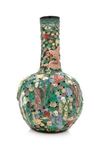 A Large Chinese Famille Verte Porcelain Reticulated Bottle Vase
